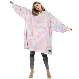 Catalonia Oversized Tie-Dye Blanket Sweatshirt Hoodie Pink Pocket Very Soft